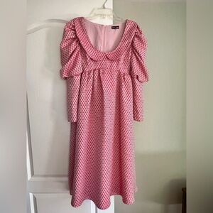 Sister Jane Pink Geometric Puff-Sleeve Midi Dress